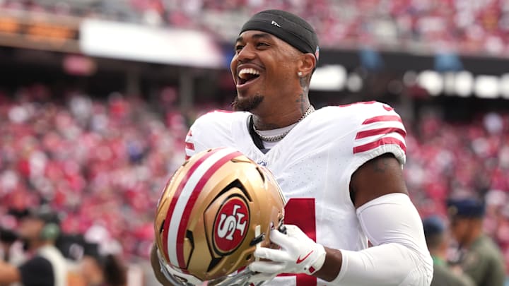 San Francisco 49ers wide receiver Kendrick Bourne (84) before the game against the Jacksonville Jaguars at Levi's Stadium. San Francisco 49ers wide receiver Kendrick Bourne (84) before the game against the Jacksonville Jaguars at Levi's Stadium.
