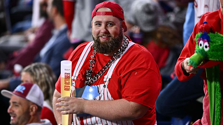 Philadelphia Phillies fans react during the ninth inning for game two of the NLCS for the 2023 MLB playoffs against the Arizona Diamondbacks at Citizens Bank Park.