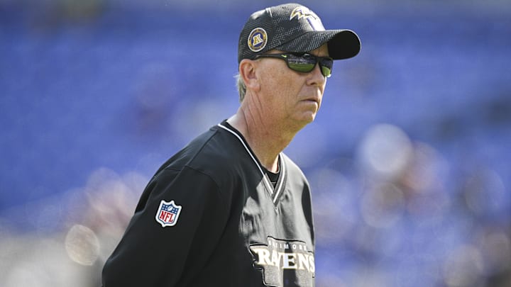 Oct 13, 2024; Baltimore, Maryland, USA;
Baltimore Ravens offensive coordinator Todd Monken on the field before the game against the Washington Commanders at M&T Bank Stadium. Mandatory Credit: Tommy Gilligan-Imagn Images Oct 13, 2024; Baltimore, Maryland, USA;
Baltimore Ravens offensive coordinator Todd Monken on the field before the game against the Washington Commanders at M&T Bank Stadium. Mandatory Credit: Tommy Gilligan-Imagn Images