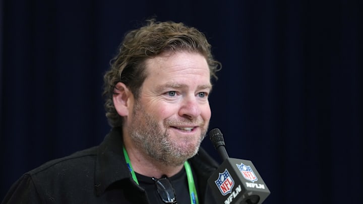 Seattle Seahawks general manager John Schneider speaks at the NFL Scouting Combine