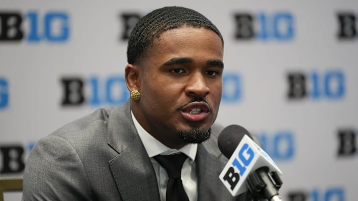 Jul 24, 2025; Las Vegas, NV, USA; USC safety Kamari Ramsey speaks to the media during the Big Ten NCAA college football media days at Mandalay Bay Resort. Mandatory Credit: Lucas Peltier-Imagn Images