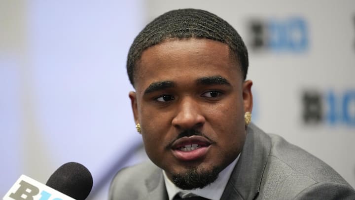 Jul 24, 2025; Las Vegas, NV, USA; USC safety Kamari Ramsey speaks to the media during the Big Ten NCAA college football media days at Mandalay Bay Resort. Mandatory Credit: Lucas Peltier-Imagn Images