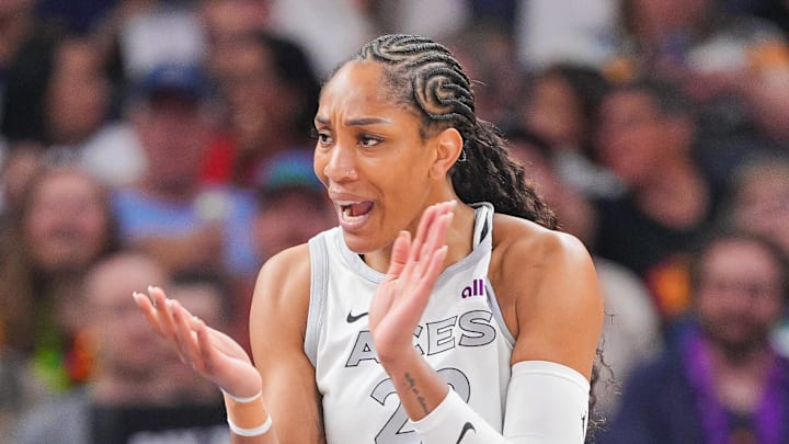 Las Vegas Aces center A'ja Wilson debuted the Nike A'One "AKA" colorway.