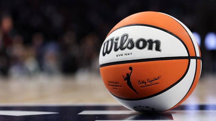 A view of the ball during the second half of game five of the 2024 WNBA playoffs between the Minnesota Lynx and the Connecticut Sun.