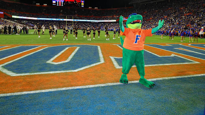 Albert didn’t have much to cheer about this football season but beating Florida State certainly fired him up.
Florida mascot Albert celebrates in the end zone during the second half of an NCAA football game on Nov. 29, 2025, at Steve Spurrier Field at Ben Hill Griffin Stadium in Gainesville, FL. Florida beat Florida State 40-21. Albert didn’t have much to cheer about this football season but beating Florida State certainly fired him up.
Florida mascot Albert celebrates in the end zone during the second half of an NCAA football game on Nov. 29, 2025, at Steve Spurrier Field at Ben Hill Griffin Stadium in Gainesville, FL. Florida beat Florida State 40-21.