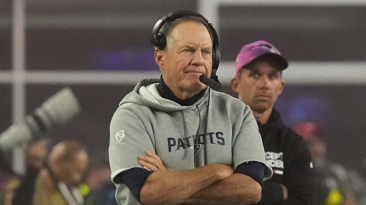2022: Patriots head coach Bill Belichick look on after a Bears interception in the fourth quarter in