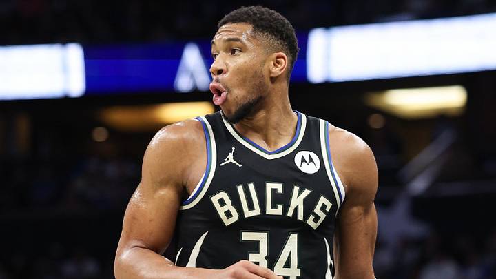 Milwaukee Bucks forward Giannis Antetokounmpo (34) reacts (Mandatory Credit: Nathan Ray Seebeck-Imagn Images)