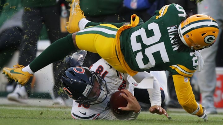 Green Bay Packers cornerback Keisean Nixon (25) against Chicago Bears quarterback Caleb Williams at Lambeau two weeks ago. Green Bay Packers cornerback Keisean Nixon (25) against Chicago Bears quarterback Caleb Williams at Lambeau two weeks ago.