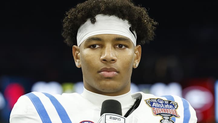 ESPN interviews Mississippi Rebels quarterback Trinidad Chambliss after the 2026 Sugar Bowl and quarterfinal game of the College Football Playoff against the Georgia Bulldogs