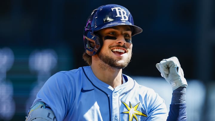 Aug 28, 2024; Seattle, Washington, USA; Tampa Bay Rays right fielder Josh Lowe (15) reacts towards the dugout while running the bases after hitting a solo-home run against the Seattle Mariners during the second inning at T-Mobile Park Aug 28, 2024; Seattle, Washington, USA; Tampa Bay Rays right fielder Josh Lowe (15) reacts towards the dugout while running the bases after hitting a solo-home run against the Seattle Mariners during the second inning at T-Mobile Park