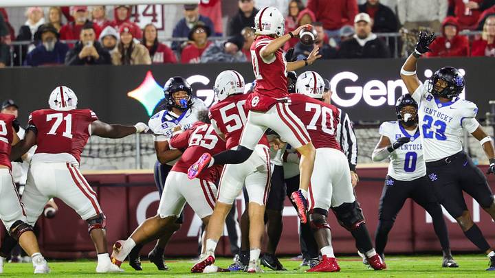 Oklahoma punter Jacob Ulrich (87) throws an interception while attempting a fake field goal during the second quarter against Kentucky Gaylord Family-Oklahoma Memorial Stadium on Saturday. | Kevin Jairaj-Imagn Images Oklahoma punter Jacob Ulrich (87) throws an interception while attempting a fake field goal during the second quarter against Kentucky Gaylord Family-Oklahoma Memorial Stadium on Saturday. | Kevin Jairaj-Imagn Images