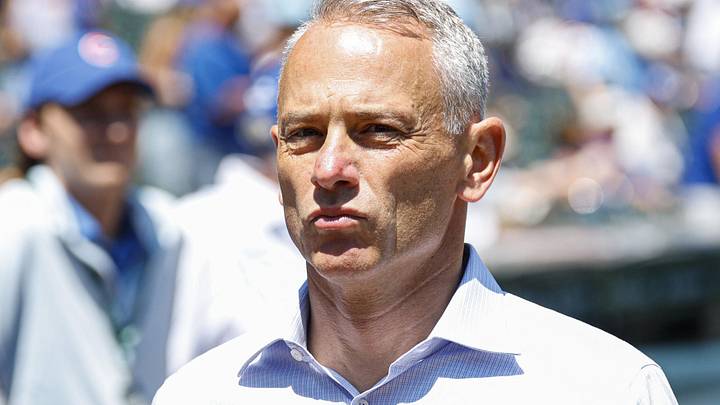 Jul 18, 2025; Chicago, Illinois, USA; Chicago Cubs President of Baseball Operations Jed Hoyer walks on the sidelines before a baseball game between the Chicago Cubs and Boston Red Sox at Wrigley Field. Mandatory Credit: Kamil Krzaczynski-Imagn Images