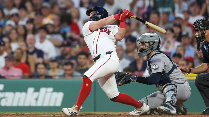 Jun 28, 2026; Boston, Massachusetts, USA; Boston Red Sox third baseman Caleb Durbin (5) hits a two run RBI single during the fourth inning against the New York Yankees at Fenway Park. Mandatory Credit: Paul Rutherford-Imagn Images Jun 28, 2026; Boston, Massachusetts, USA; Boston Red Sox third baseman Caleb Durbin (5) hits a two run RBI single during the fourth inning against the New York Yankees at Fenway Park. Mandatory Credit: Paul Rutherford-Imagn Images