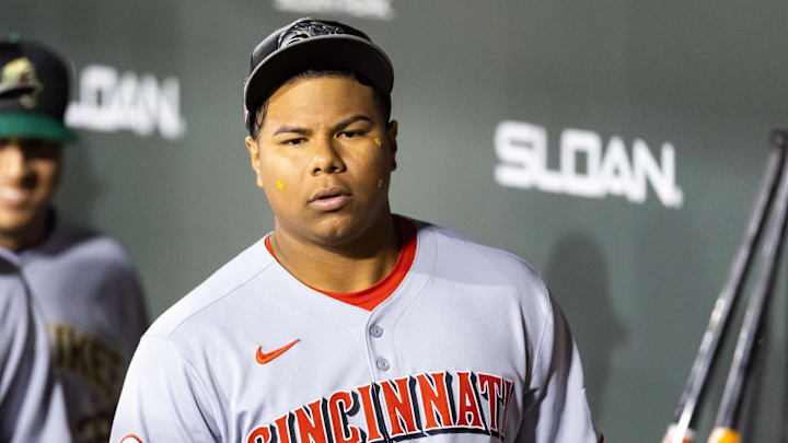 Nov 9, 2025; Mesa, AZ, USA; Cincinnati Reds catcher Alfredo Duno during the Arizona Fall League Fall Stars Game at Sloan Park. Mandatory Credit: Mark J. Rebilas-Imagn Images