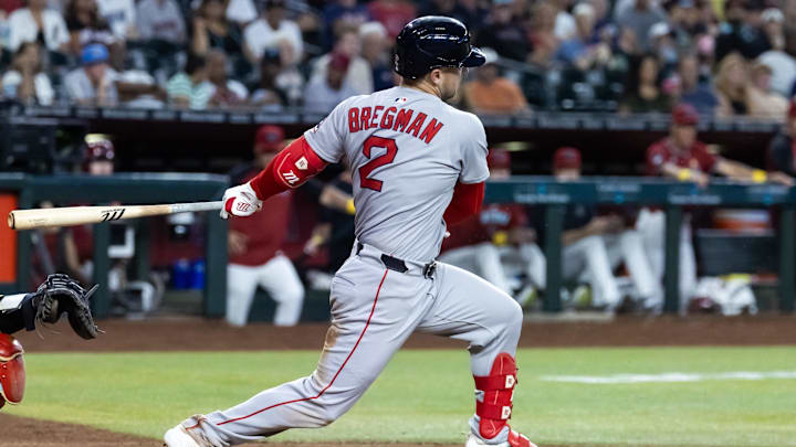 Sep 7, 2025; Phoenix, Arizona, USA; Boston Red Sox third baseman Alex Bregman against the Arizona Diamondbacks at Chase Field. Mandatory Credit: Mark J. Rebilas-Imagn Images