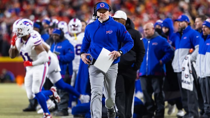 Jan 26, 2025; Kansas City, MO, USA; Buffalo Bills head coach Sean McDermott. Jan 26, 2025; Kansas City, MO, USA; Buffalo Bills head coach Sean McDermott.