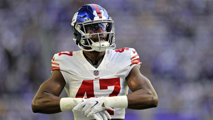 Jan 15, 2023; Minneapolis, Minnesota, USA; New York Giants linebacker Cam Brown (47) looks on