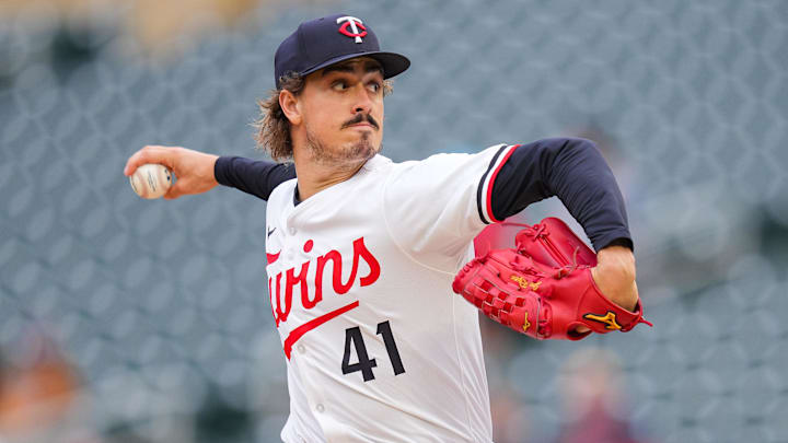 Jun 25, 2025; Minneapolis, Minnesota, USA; Minnesota Twins pitcher Joe Ryan (41) pitches against the Seattle Mariners in the first inning at Target Field. Jun 25, 2025; Minneapolis, Minnesota, USA; Minnesota Twins pitcher Joe Ryan (41) pitches against the Seattle Mariners in the first inning at Target Field.