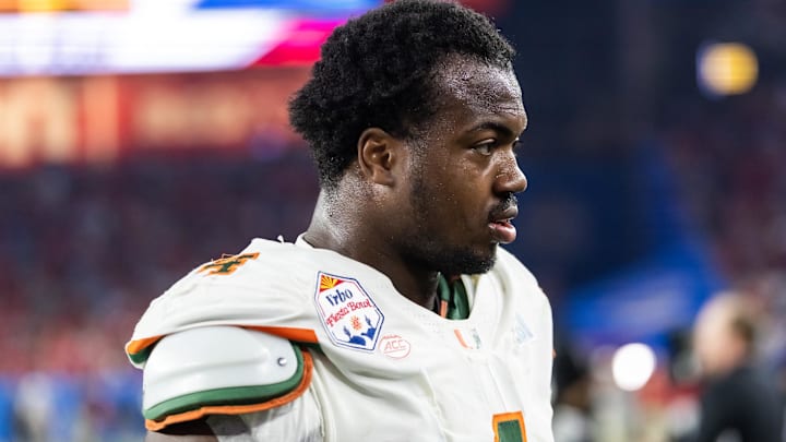 Miami Hurricanes defensive end Rueben Bain Jr. against the Mississippi Rebels during the 2026 Fiesta Bowl.