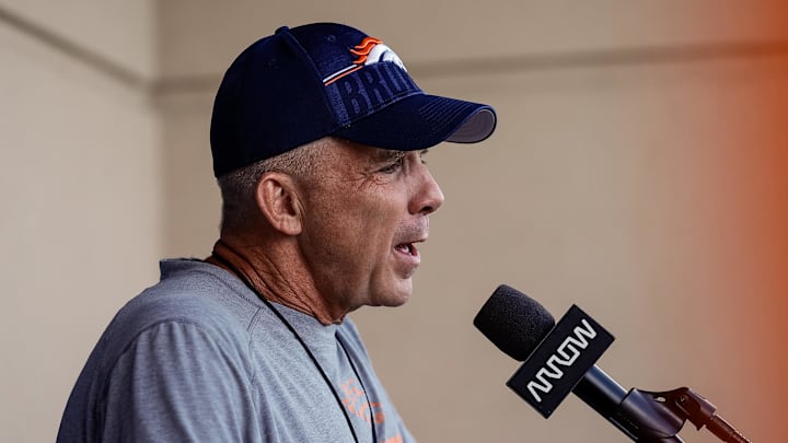 Jul 23, 2025; Englewood, CO, USA; Denver Broncos head coach Sean Payton during Denver Broncos Training Camp. Mandatory Credit: Isaiah J. Downing-Imagn Images
