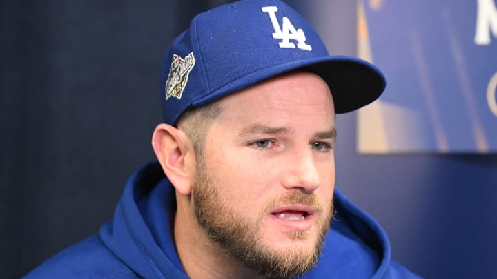 Oct 23, 2025; Toronto, ON, Canada; Los Angeles Dodgers third baseman Max Muncy (13) speaks to the media during media day and team workouts at Rogers Centre. Mandatory Credit: Dan Hamilton-Imagn Images Oct 23, 2025; Toronto, ON, Canada; Los Angeles Dodgers third baseman Max Muncy (13) speaks to the media during media day and team workouts at Rogers Centre. Mandatory Credit: Dan Hamilton-Imagn Images