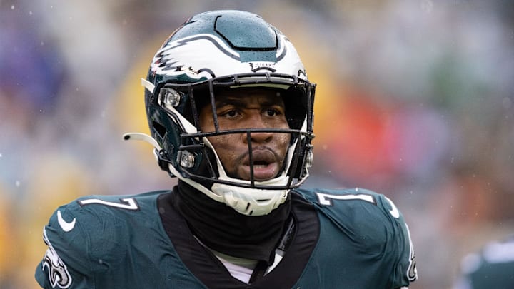 Oct 2, 2022; Philadelphia, Pennsylvania, USA; Philadelphia Eagles linebacker Haason Reddick (7) in a game against the Jacksonville Jaguars during the second quarter at Lincoln Financial Field. Mandatory Credit: Bill Streicher-Imagn Images
