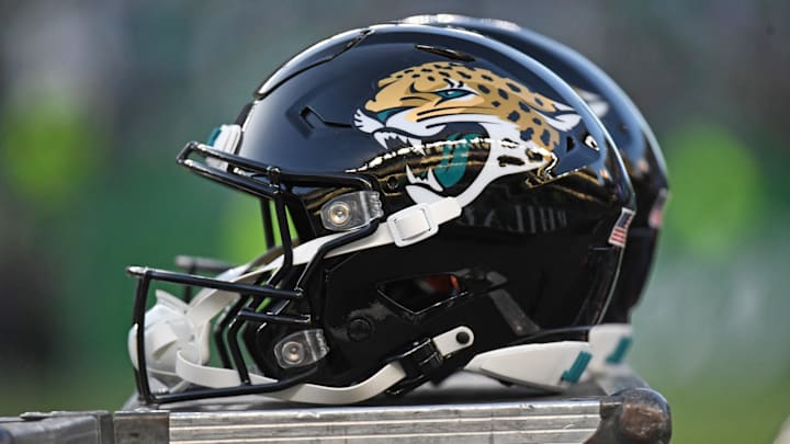 Nov 3, 2024; Philadelphia, Pennsylvania, USA; Jacksonville Jaguars helmets on the sidelines against the Philadelphia Eagles at Lincoln Financial Field. Mandatory Credit: Eric Hartline-Imagn Images Nov 3, 2024; Philadelphia, Pennsylvania, USA; Jacksonville Jaguars helmets on the sidelines against the Philadelphia Eagles at Lincoln Financial Field. Mandatory Credit: Eric Hartline-Imagn Images