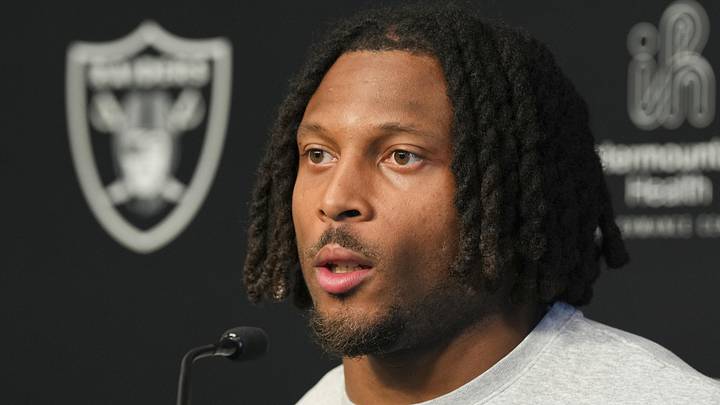 May 28, 2026; Henderson, NV, USA; Las Vegas Raiders wide receiver Tre Tucker (1) speaks during a news conference during organized team activities at Intermountain Health Performance Center. Mandatory Credit: Candice Ward-Imagn Images May 28, 2026; Henderson, NV, USA; Las Vegas Raiders wide receiver Tre Tucker (1) speaks during a news conference during organized team activities at Intermountain Health Performance Center. Mandatory Credit: Candice Ward-Imagn Images
