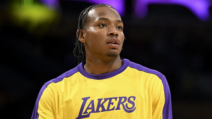 Oct 25, 2024; Los Angeles, California, USA; Los Angeles Lakers guard Quincy Olivari (41) before the game against the Phoenix Suns at Crypto.com Arena.