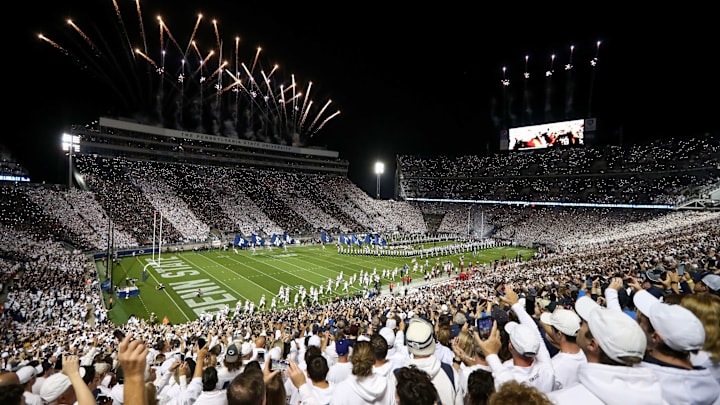Fireworks go off over Beaver Stadium before a Penn State Nittany Lions football game vs. the Indiana Hoosiers.