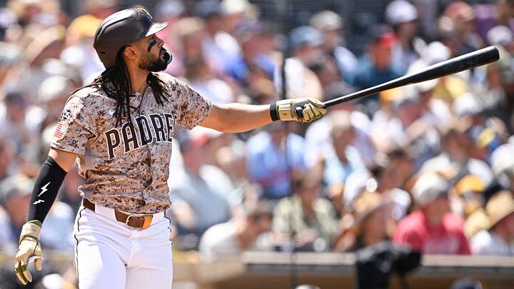 Aug 23, 2026; San Diego, California, USA; San Diego Padres right fielder Fernando Tatis Jr. (23) hits a solo home run during the third inning against the Minnesota Twins at Petco Park. Mandatory Credit: Denis Poroy-Imagn Images Aug 23, 2026; San Diego, California, USA; San Diego Padres right fielder Fernando Tatis Jr. (23) hits a solo home run during the third inning against the Minnesota Twins at Petco Park. Mandatory Credit: Denis Poroy-Imagn Images