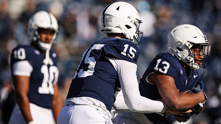 Penn State football quarterback Drew Allar and running backs Nicholas Singleton and Kaytron Allen