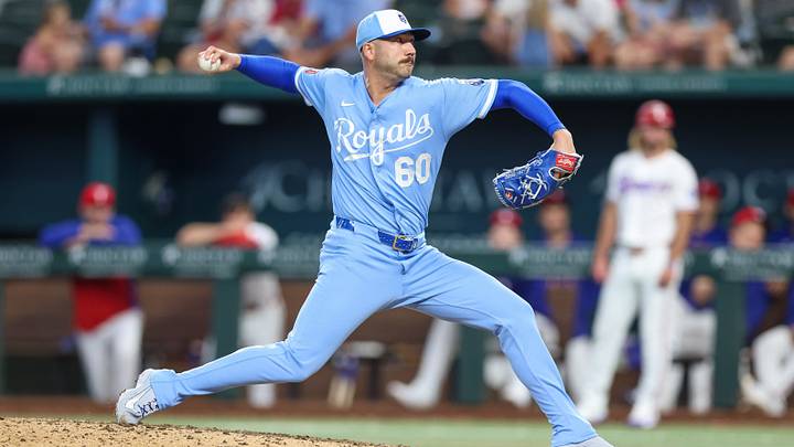 May 30, 2026; Arlington, Texas, USA; Kansas City Royals pitcher Lucas Erceg (60) comes on in the ninth inning against the Texas Rangers at Globe Life Field. Mandatory Credit: Andrew Dieb-Imagn Images May 30, 2026; Arlington, Texas, USA; Kansas City Royals pitcher Lucas Erceg (60) comes on in the ninth inning against the Texas Rangers at Globe Life Field. Mandatory Credit: Andrew Dieb-Imagn Images