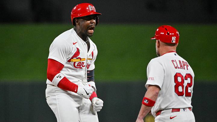 Jun 2, 2026; St. Louis, Missouri, USA; St. Louis Cardinals right fielder Jordan Walker (18) reacts after hitting a one run single against the Texas Rangers during the seventh inning at Busch Stadium. Mandatory Credit: Jeff Curry-Imagn Images Jun 2, 2026; St. Louis, Missouri, USA; St. Louis Cardinals right fielder Jordan Walker (18) reacts after hitting a one run single against the Texas Rangers during the seventh inning at Busch Stadium. Mandatory Credit: Jeff Curry-Imagn Images