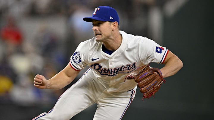 Aug 21, 2024; Arlington, Texas, USA; Texas Rangers relief pitcher David Robertson (37) pitches against the Pittsburgh Pirates during the eighth inning at Globe Life Field. Aug 21, 2024; Arlington, Texas, USA; Texas Rangers relief pitcher David Robertson (37) pitches against the Pittsburgh Pirates during the eighth inning at Globe Life Field.