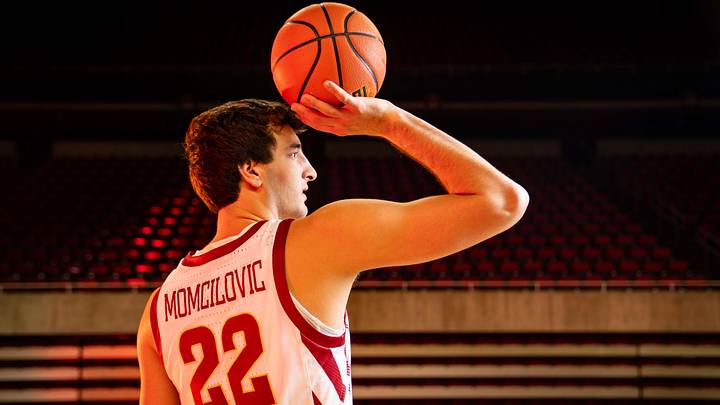 Milan Momcilovic stands for a photo during Iowa State men's basketball media day at Hilton Coliseum, Wednesday, Oct. 11, 2023.