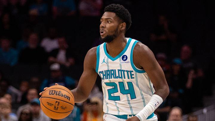 Oct 11, 2026; Charlotte, North Carolina, USA; Charlotte Hornets forward Brandon Miller (24) brings the ball up court against the Milwaukee Bucks during the first quarter at Spectrum Center. Mandatory Credit: Scott Kinser-Imagn Images