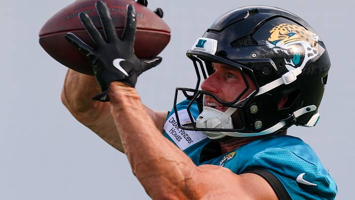 Aug 2, 2026; Jacksonville, FL, USA; Jacksonville Jaguars wide receiver Austin Trammell (81) participates in training camp at Miller Electric Center. Mandatory Credit: Nathan Ray Seebeck-Imagn Images Aug 2, 2026; Jacksonville, FL, USA; Jacksonville Jaguars wide receiver Austin Trammell (81) participates in training camp at Miller Electric Center. Mandatory Credit: Nathan Ray Seebeck-Imagn Images