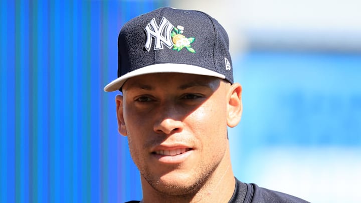 Feb 13, 2026; Tampa, FL, USA; New York Yankees right fielder Aaron Judge (99) works out during spring training practices at George M. Steinbrenner Field. Mandatory Credit: Kim Klement Neitzel-Imagn Images