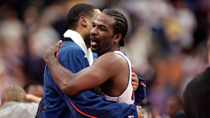 After being traded for one another, Oakley and Camby squared off in the Toronto Raptors first-round matchup with the New York Knicks in the 2000 NBA Playoffs.