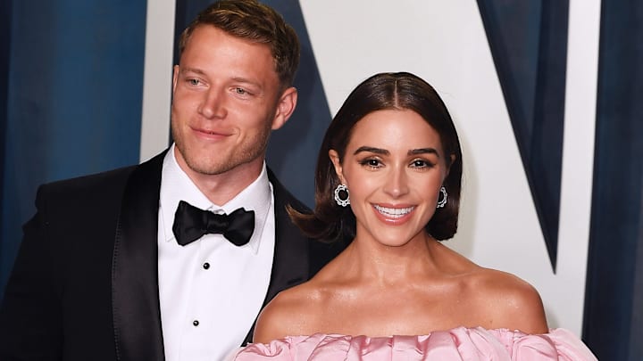 Christian McCaffrey, Olivia Culpo attend the 2022 Vanity Fair Oscar Party at the Wallis Annenberg Center for the Performing Arts.