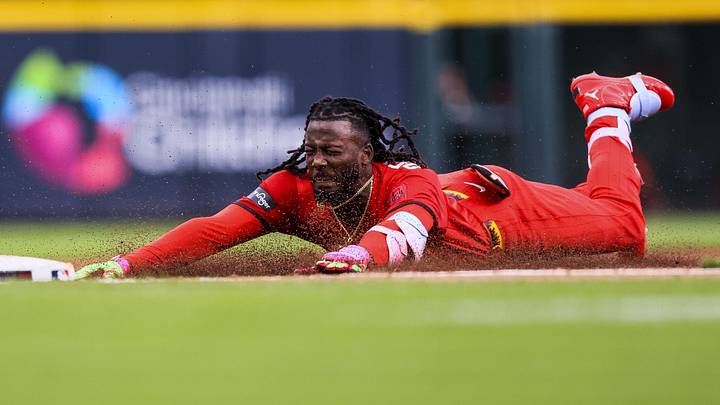May 30, 2026; Cincinnati, Ohio, USA; Cincinnati Reds shortstop Elly de la Cruz (44) slides into to third base after hitting a triple in the third inning against the Atlanta Braves at Great American Ball Park. Mandatory Credit: Katie Stratman-Imagn Images May 30, 2026; Cincinnati, Ohio, USA; Cincinnati Reds shortstop Elly de la Cruz (44) slides into to third base after hitting a triple in the third inning against the Atlanta Braves at Great American Ball Park. Mandatory Credit: Katie Stratman-Imagn Images