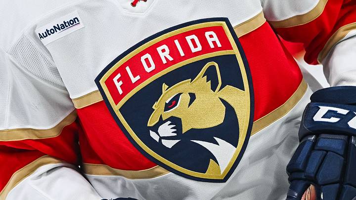 Mar 15, 2025; Montreal, Quebec, CAN; View of a Florida Panthers logo on a jersey worn by a member of the team at Bell Centre. Mandatory Credit: David Kirouac-Imagn Images