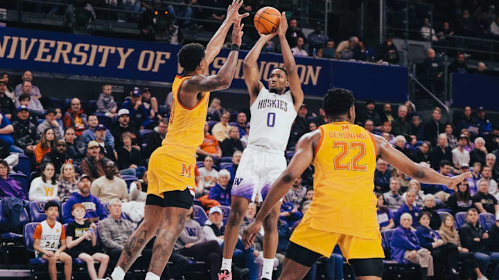 Mekhi Mason fires up a jumper during Thursday night's UW-Maryland game. Mekhi Mason fires up a jumper during Thursday night's UW-Maryland game.