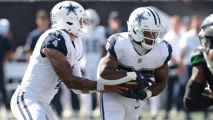 Dallas Cowboys quarterback Dak Prescott hands off to running back Javonte Williams against the New York Jets. Dallas Cowboys quarterback Dak Prescott hands off to running back Javonte Williams against the New York Jets.
