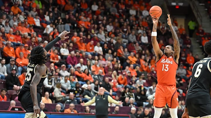 Feb 21, 2026; Blacksburg, Va.; Virginia Tech forward Amani Hansberry (13) shoots a shot. Feb 21, 2026; Blacksburg, Va.; Virginia Tech forward Amani Hansberry (13) shoots a shot.