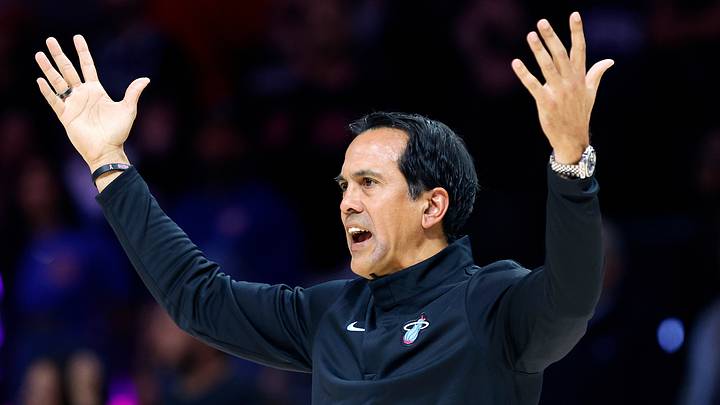 Miami Heat head coach Erik Spoelstra reacts (Mandatory Credit: Rhona Wise-Imagn Images)