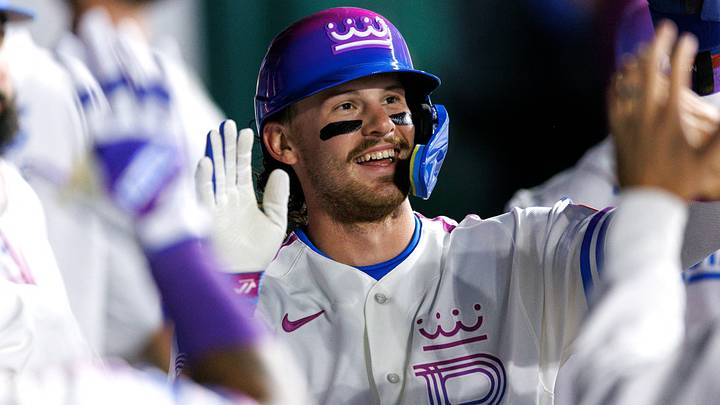 Sep 25, 2026; Kansas City, Missouri, USA; Kansas City Royals shortstop Bobby Witt Jr. (7) celebrates in the dugout after scoring during the second inning against the Cleveland Guardians at Kauffman Stadium. Mandatory Credit: William Purnell-Imagn Images Sep 25, 2026; Kansas City, Missouri, USA; Kansas City Royals shortstop Bobby Witt Jr. (7) celebrates in the dugout after scoring during the second inning against the Cleveland Guardians at Kauffman Stadium. Mandatory Credit: William Purnell-Imagn Images