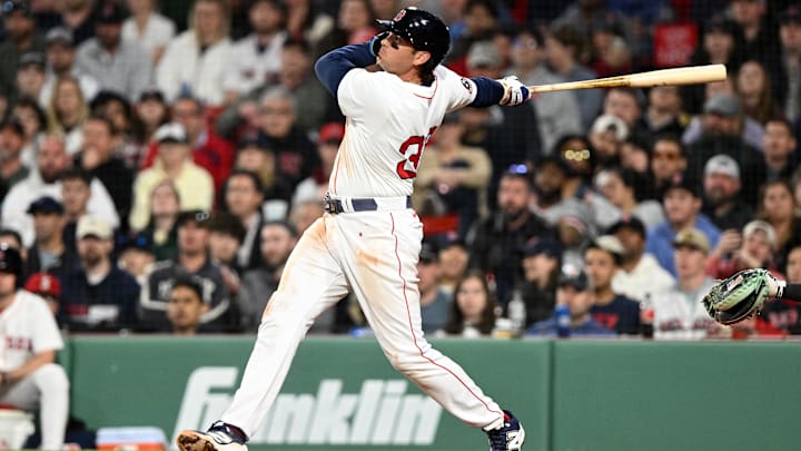 Apr 23, 2025; Boston, Massachusetts, USA; Boston Red Sox first base Triston Casas (36) hits a three-run home run against the Seattle Mariners during the eighth inning at Fenway Park. Mandatory Credit: Brian Fluharty-Imagn Images Apr 23, 2025; Boston, Massachusetts, USA; Boston Red Sox first base Triston Casas (36) hits a three-run home run against the Seattle Mariners during the eighth inning at Fenway Park. Mandatory Credit: Brian Fluharty-Imagn Images