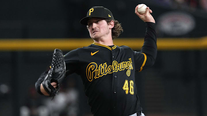 May 7, 2026; Phoenix, Arizona, USA; Pittsburgh Pirates pitcher Mason Montgomery (46) throws against the Arizona Diamondbacks in the eighth inning at Chase Field. Mandatory Credit: Rick Scuteri-Imagn Images May 7, 2026; Phoenix, Arizona, USA; Pittsburgh Pirates pitcher Mason Montgomery (46) throws against the Arizona Diamondbacks in the eighth inning at Chase Field. Mandatory Credit: Rick Scuteri-Imagn Images